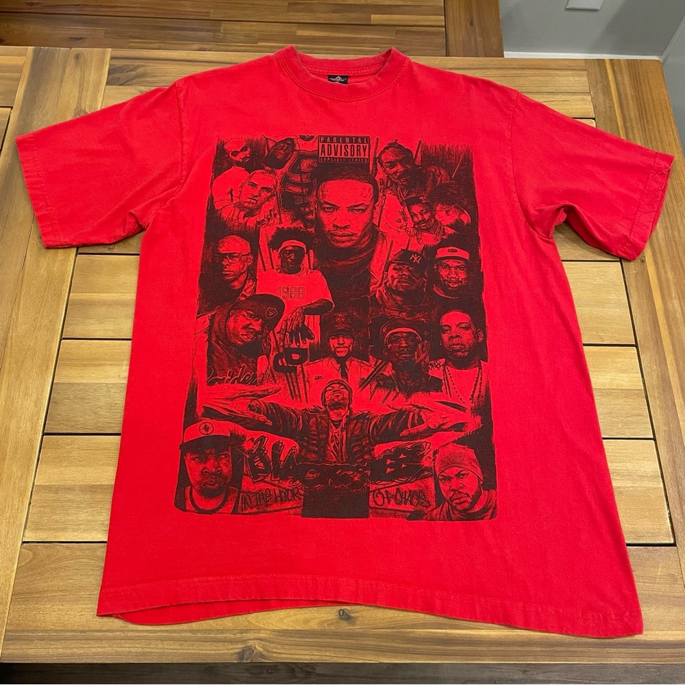Vintage 90s Y2K IcedOut Hip Hop Rap 2Pac Biggie Jay Z Eminem Dr Dre Shirt XL Red